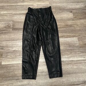 Madewell NWT Vegan Leather Paperbag Pants Black Size 10 High Rise MC458